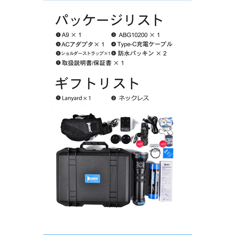 WUBEN【A9】フラッシュライトCREE社製「XHP70.2 LED」 12000lm 充電式 IP68 最強 爆光 強輝度 強力 防災グッズ 懐中電灯アウトドア 探索 登山 釣り 防災 | WUBEN | 19