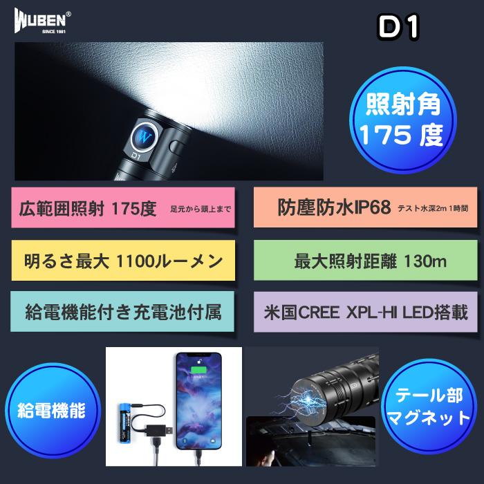 WUBEN 【WUBEN D1】 LED充電式フラッシュライト 明るさ最大1100 WUBEN 【WUBEN D1】 LED充電式フラッシュライト 明るさ最大1100