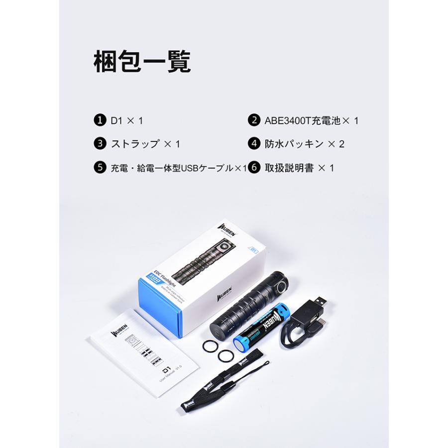 【WUBEN D1】 LED充電式フラッシュライト 明るさ最大1100ルーメン アウトドア キャンプ 停電 防災完全防水　明るい【PSE取得済】 | WUBEN | 19