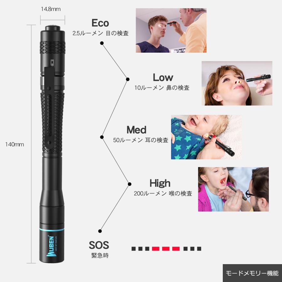 WUBEN【 E19B】ペンライト懐中電灯【日亜化学 219C】 200LM 小型  医療用 メディカル 看護師用 介護用  高CRI 防水IP68 単四電池使用 | WUBEN | 07