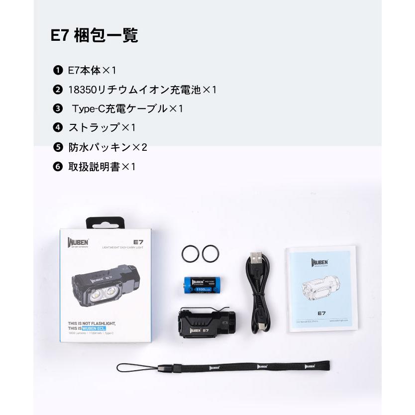 【WUBEN】【E7】ヘッドライト、ハンディライト兼用 超小型軽量 LED懐中電灯 led フラッシュライト 明るさ最大1800ルーメン[TYPE-C充電] | WUBEN | 21