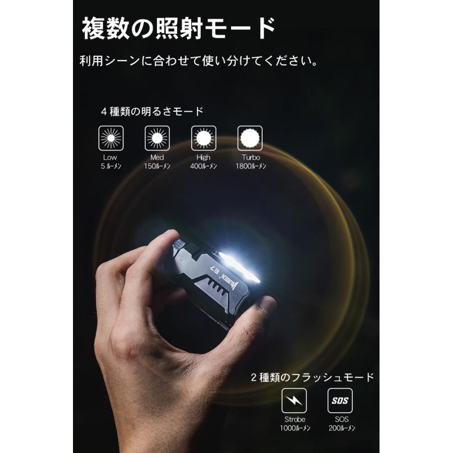 【WUBEN】【E7】ヘッドライト、ハンディライト兼用 超小型軽量 LED懐中電灯 led フラッシュライト 明るさ最大1800ルーメン[TYPE-C充電] | WUBEN | 11
