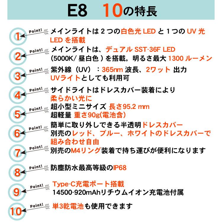 【WUBEN】【E8】超小型軽量 EDC LED懐中電灯 ledハンディライト フラッシュライト 明るさ最大1300ルーメン[TYPE-C充電] |  | 03