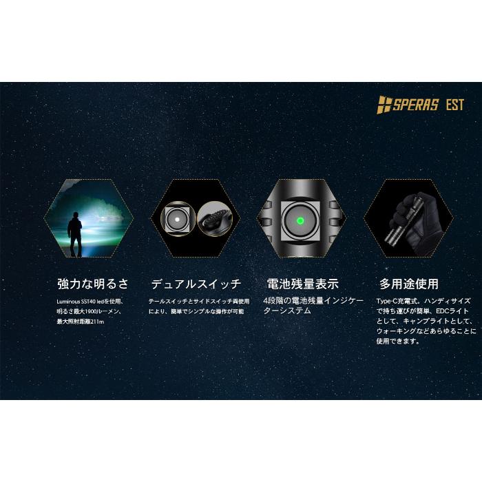 【SPERAS EST】[送料無料]小型軽量 強力LED懐中電灯 高輝度ledミニハンディライト フラッシュライト[米国Luminous SST40 LED]WUBEN(株)カスタム |  | 05