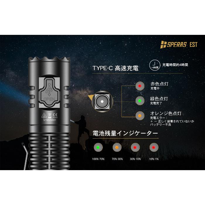【SPERAS EST】[送料無料]小型軽量 強力LED懐中電灯 高輝度ledミニハンディライト フラッシュライト[米国Luminous SST40 LED]WUBEN(株)カスタム |  | 09