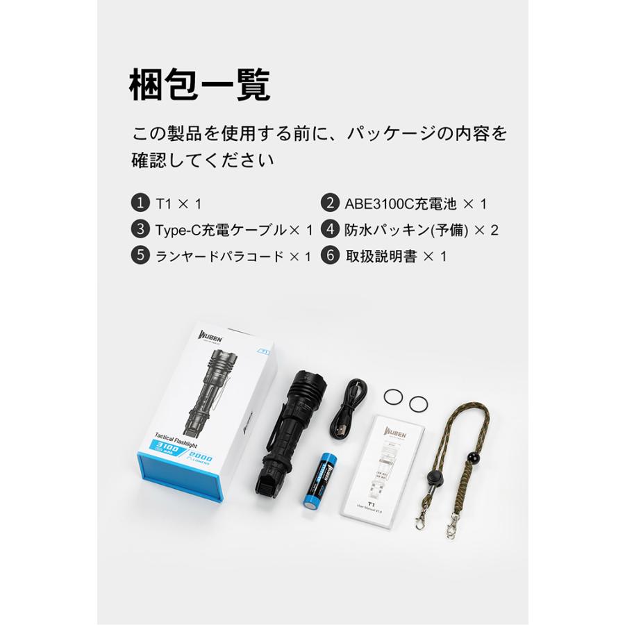 ★爆買★WUBEN 【T1】LUMINUS SST40 LED懐中電灯2000LM LED充電式フラッシュライト アウトドア キャンプ ハンティング 登山 停電 防水 防災IP68 明るい | WUBEN | 20