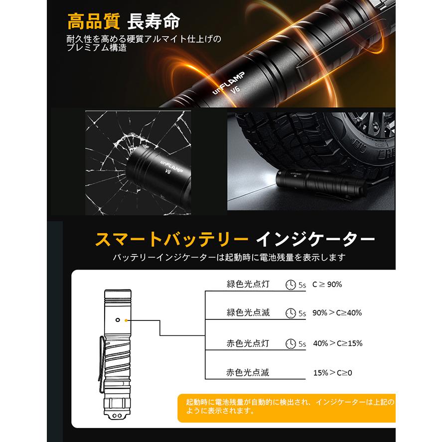UrFlamp(ユーフランプ)品番V6フラッシュライト1300LM充電式 防水 明るい ハンディライト 充電池 懐中電灯LED アウトドア 防犯WUBEN(株)カスタム |  | 11