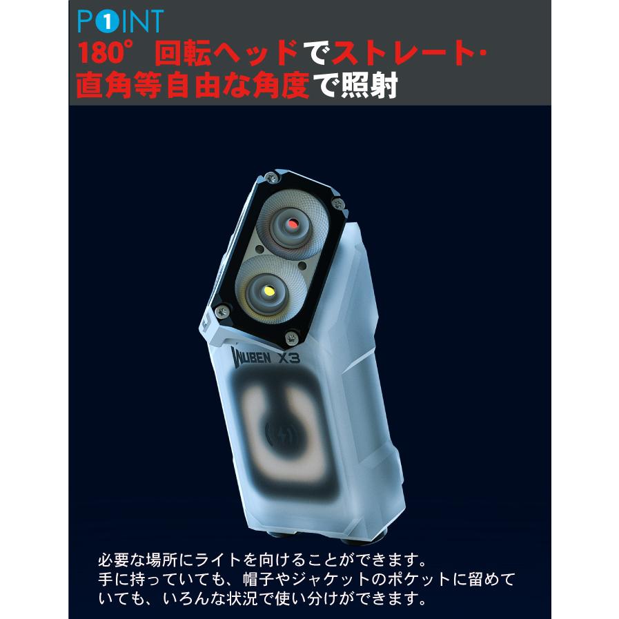 【WUBEN】【X3】[送料無料]【充電ボックス付】超小型軽量 手のひらサイズLED懐中電灯 ledハンディライト フラッシュライト[TYPE-C充電][LED] | WUBEN | 10
