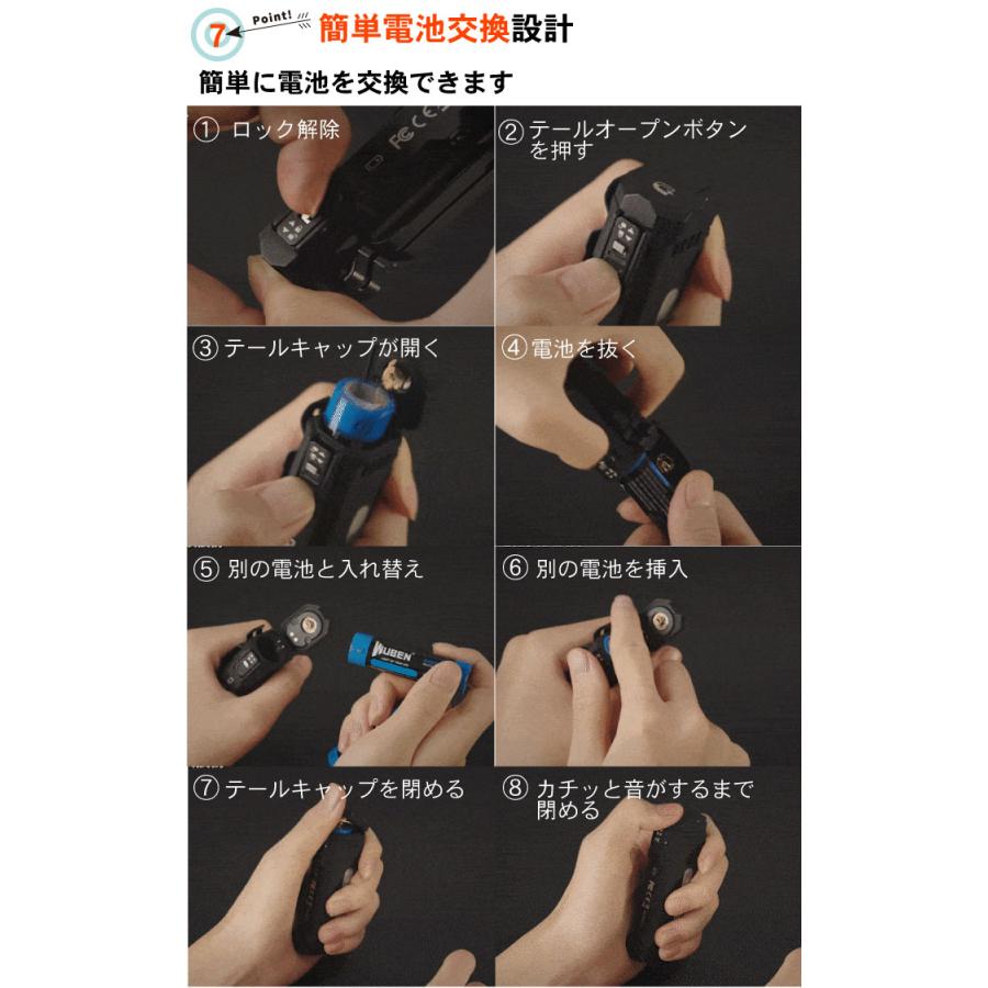 【WUBEN】【X4】超小型 LED懐中電灯 ledハンディライト フラッシュライト 明るさ最大1500ルーメン[ワイド+スポット同時点灯] | WUBEN | 16