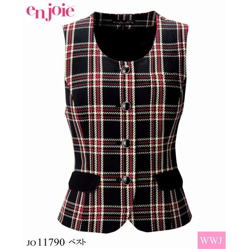 事務服 赤を効かせたチェック柄で華やぎスタイル ベスト 11790 オール