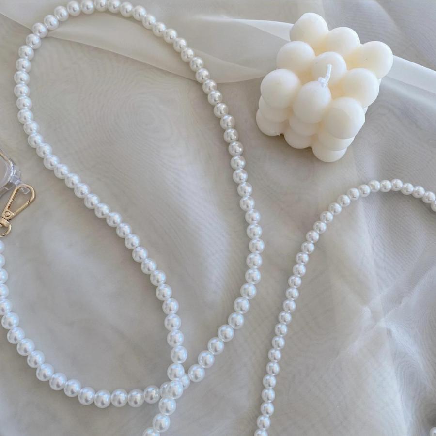 COUDRE ホワイトパールストラップ iPhoneパールストラップ スマホショルダー チェーンストラップ