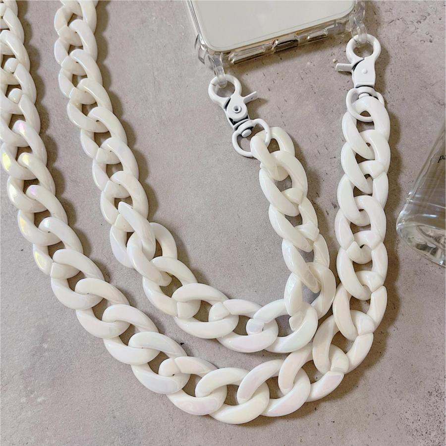 iPhoneホワイトオーロラストラップ スマホショルダー チェーン