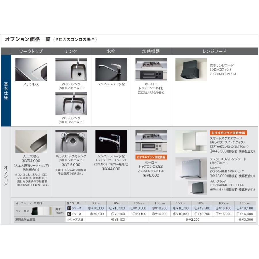 送料無料 クリナップ コルティ 開き扉タイプ 間口195cm 分割型 Sシリーズ ウール部高50cm 2口コンロ/W530シンク オプション変更可 | コルティ | 02