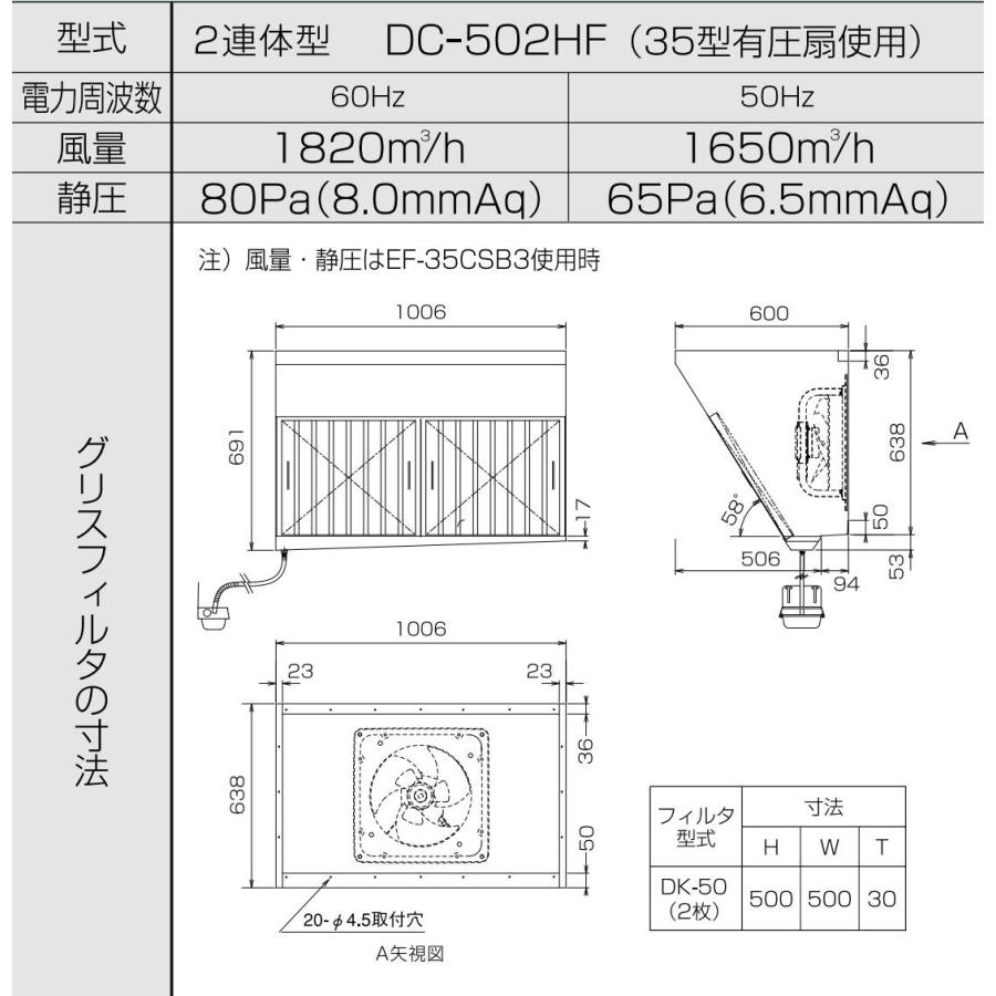 クラコ グリスフィルター DC-502HF ダブルチェック 有圧扇内臓 クラコ グリスフィルター DC-502HF ダブルチェック 有圧扇内臓