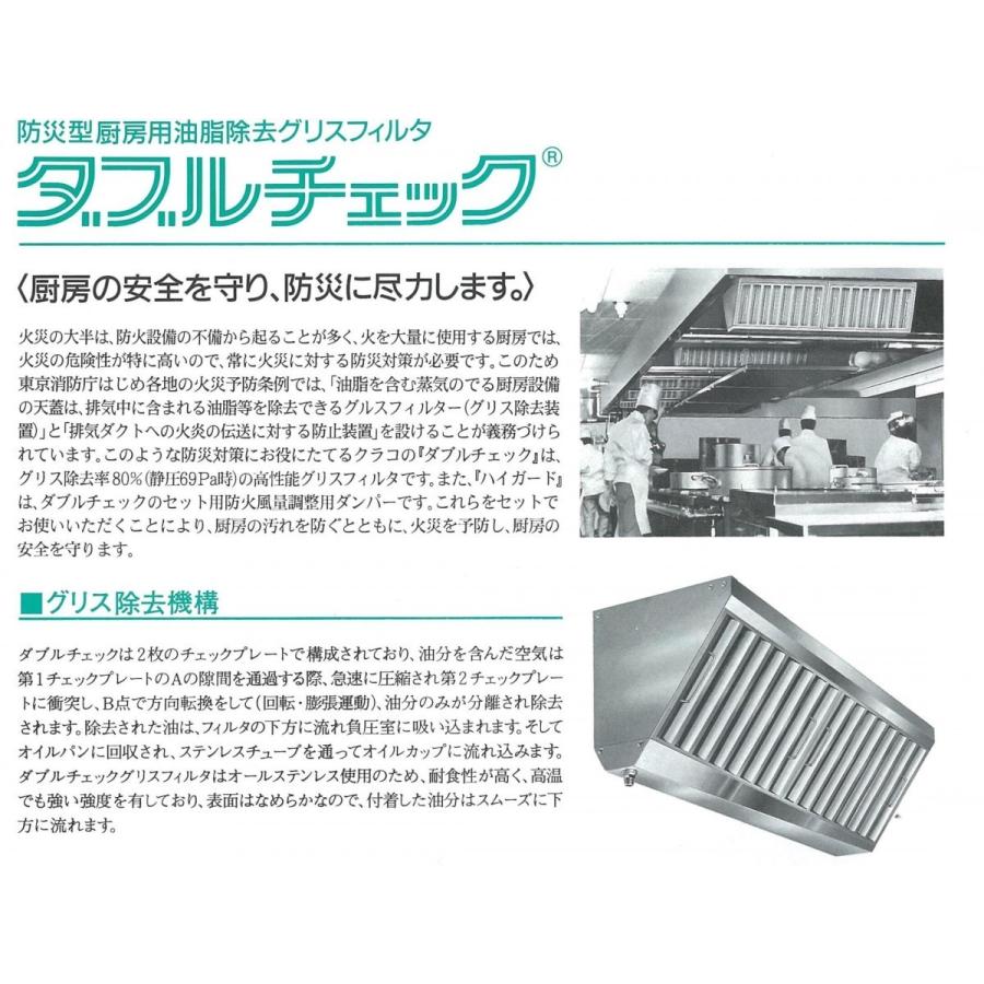 【ほぼ未使用】クラコ ダブルチェック フィルター部分のみ 厨房 厨房機器 店舗 店舗用品 レンジフード ダクト 防災型グリスフィルター 業務用 Y2319 両面2連体型グリスフィルタ ダブルチェックLL型 LL・【クラコ