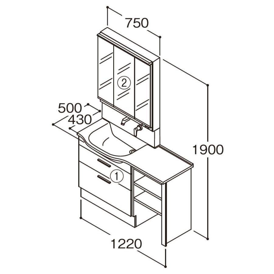 TOTO  三面鏡(洗面化粧台Fシリーズ用) 決算セール】 TOTO 洗面化粧台 Fシリーズ：2枚扉タイプ W750mm (間口