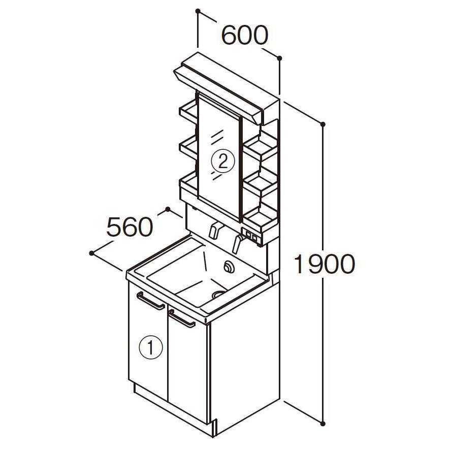 サクア 送料無料 TOTO 洗面化粧台2点セット 間口600 化粧台本体 ミラー
