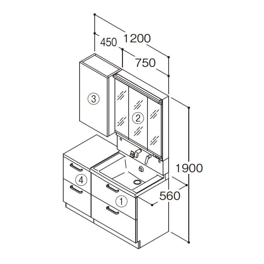 サクア 送料無料 TOTO 洗面化粧台4点セット 間口1200 化粧台本体