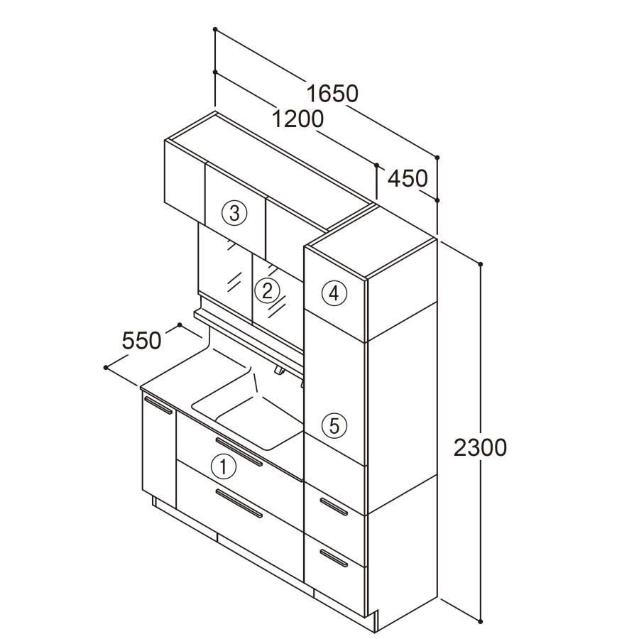 送料無料 TOTO 洗面化粧台5点セット オクターブ 間口1650 化粧台本体1200+三面鏡 タッチレスワイドLED/エコ無し+トールキャビネット LDSFB120BDJBN1 | オクターブ（TOTO） | 01