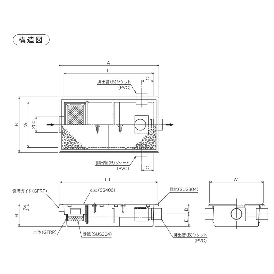 下田エコテック　FRP製浅型　グリーストラップ SE-55SA-RZNIII　鋼板製錆止め塗装蓋付(ステンレス蓋オプション可)