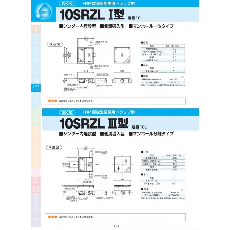下田エコテック FRP製浅型 グリーストラップ 10SRZLIII型 SK-10S-RZL