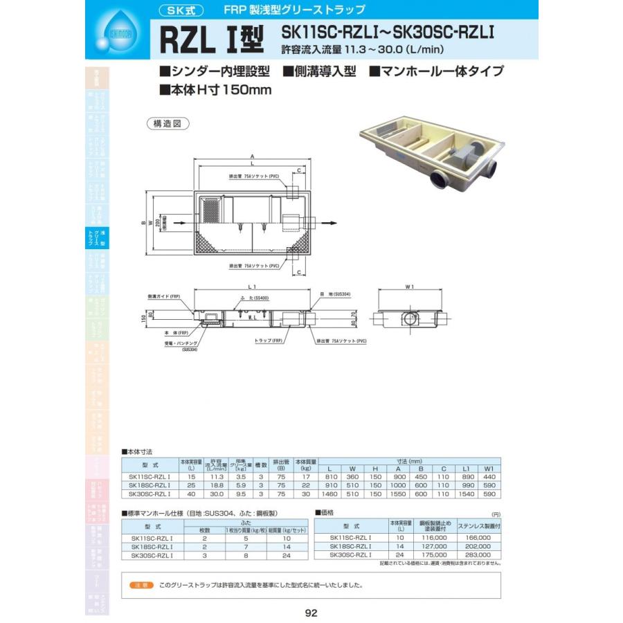 下田エコテック FRP製浅型 グリーストラップ SK18SC-RZLI 鋼板蓋 下田エコテック FRP製浅型 グリーストラップ SK18SC-RZLI 鋼板蓋