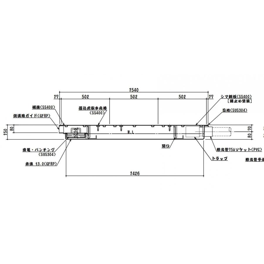 下田エコテック FRP製浅型 グリーストラップ SK30SC-RZLI 鋼板蓋付き