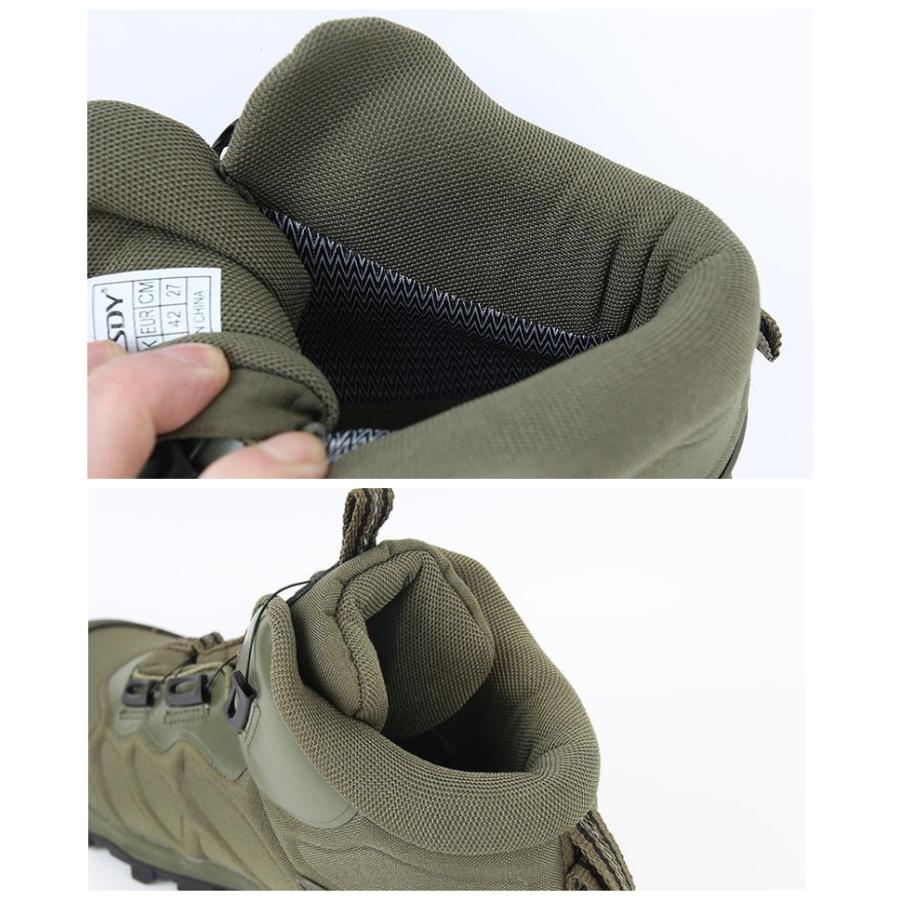 登山靴 メンズ サバゲー トレッキングシューズ ダイヤル式 メンズ 撥水 登山靴 衝撃吸収 ミリタリーブーツ ミドルカット 耐磨耗 防滑 軽量 アウトドアシューズ |  | 15