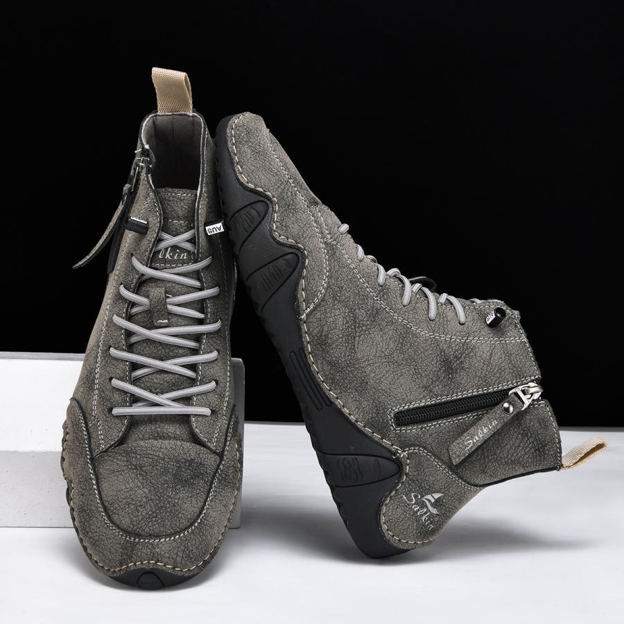 新作 秋冬 メンズ ハイカット レザー スニーカー ドライビングシューズ サイドジップ カジュアル おしゃれ 軽量快適 通勤靴 10色 | 