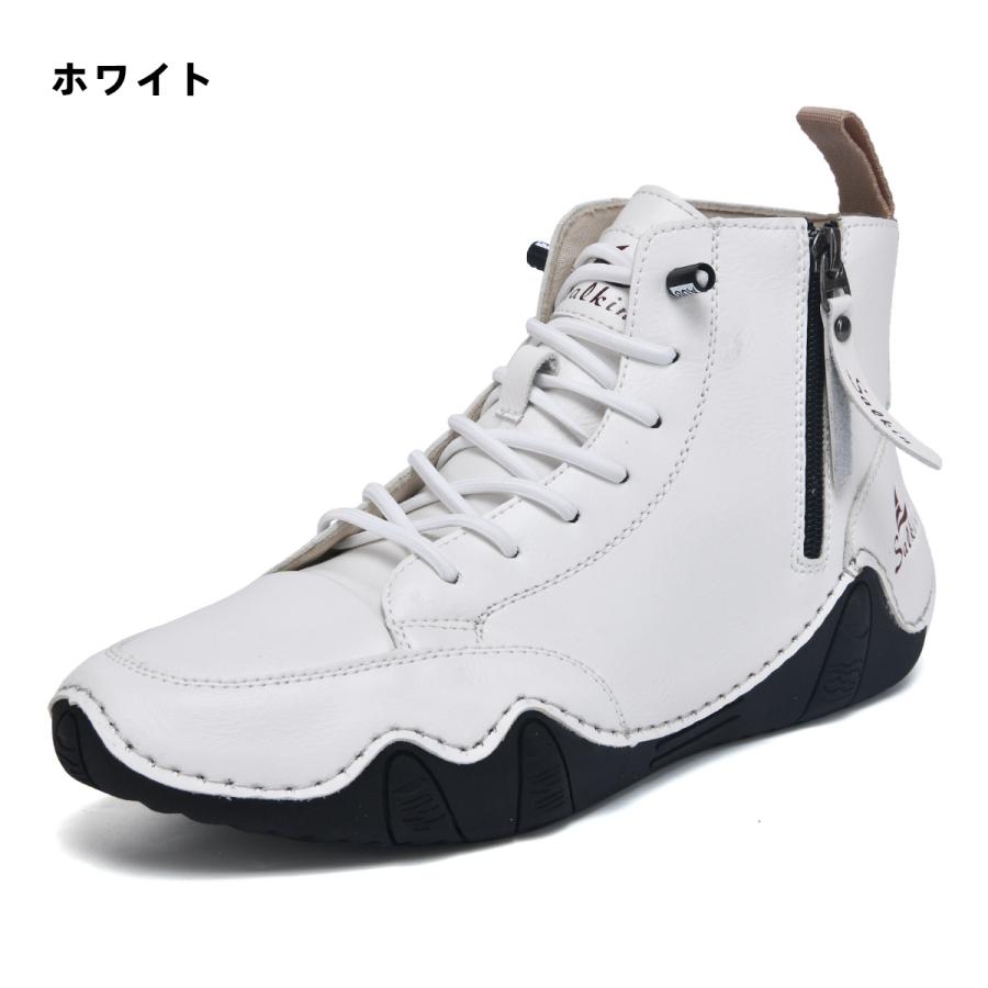 新作 秋冬 メンズ ハイカット レザー スニーカー ドライビングシューズ サイドジップ カジュアル おしゃれ 軽量快適 通勤靴 10色 |  | 04