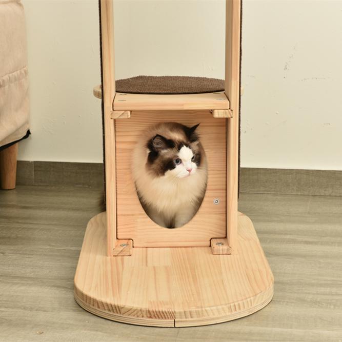 キャットタワー 木製 天然木 宇宙船付き 猫ハウス 頑丈 据え置き