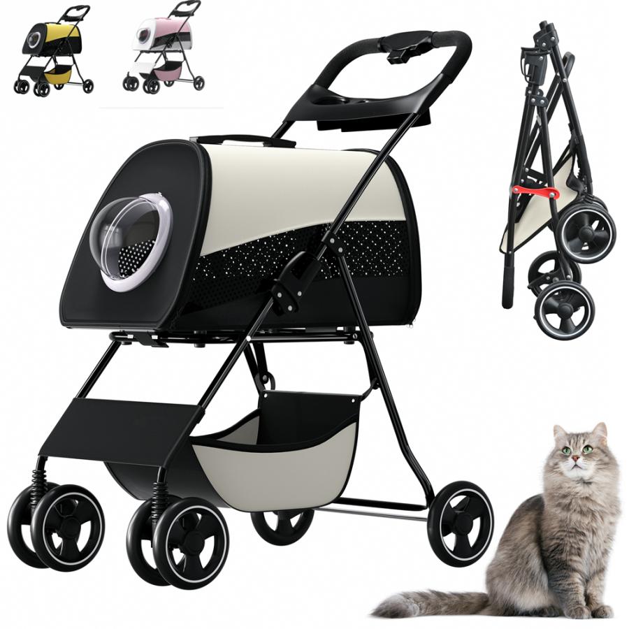 ペットカート 猫犬 ベビーカー アルミ 分離型 収納 コンパクト 3Way 折りたたみ 4輪 前輪360°回転 後輪ブレーキ付 飛び出し防止 外出便利 組み立て簡単 | 