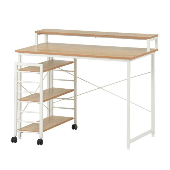 【新品】【ホワイト】パソコンデスク キャスター付きで移動可能ラック付き デスク パソコンデスク キャスター付きで移動可能ラック付き デスク