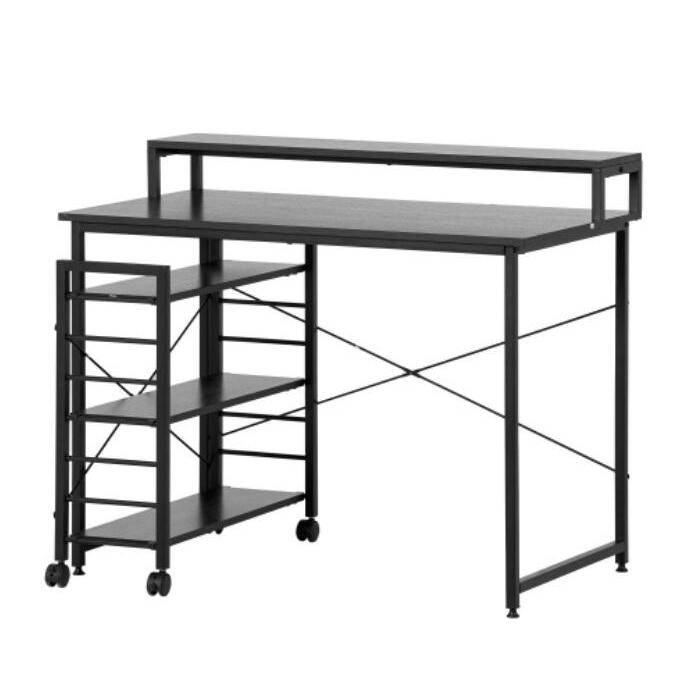 パソコンデスク キャスター付きで移動可能ラック付き デスク