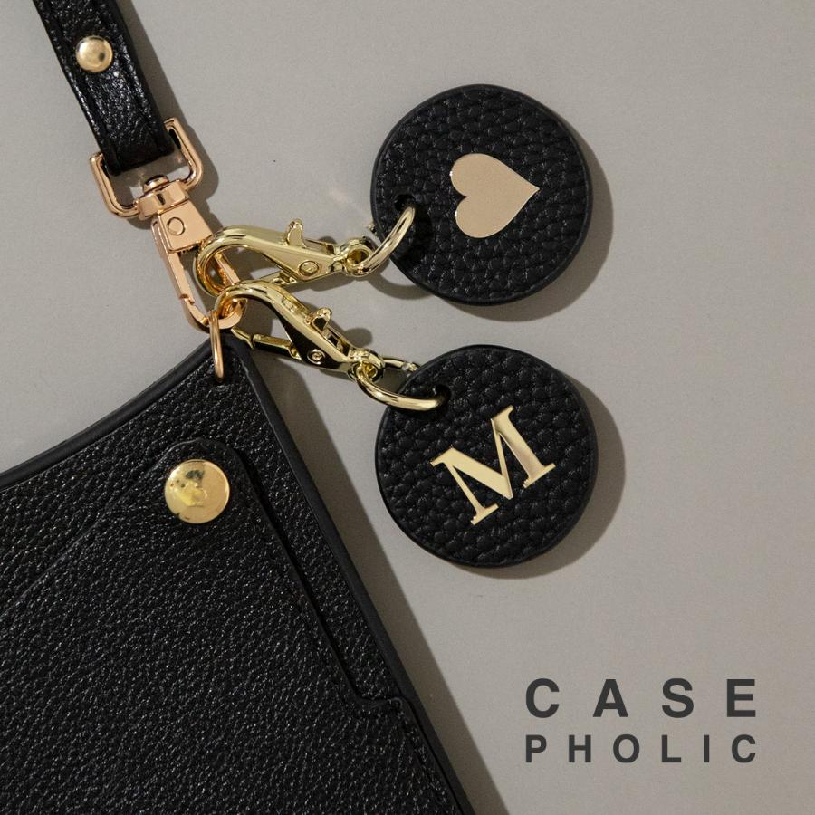 CASEPHOLIC ラウンド型 イニシャル レザー チャーム キーホルダー 