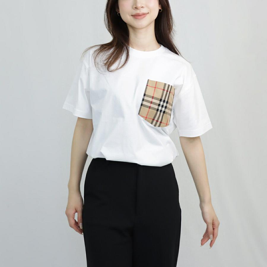【並行輸入品】 バーバリー BURBERRY レディース ポケットチェックコットン 半袖Ｔシャツ 8043386 8080322 A1464 WHITEの画像