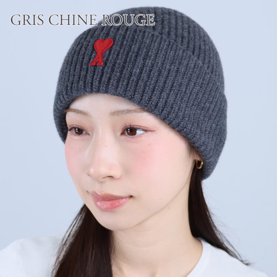 新品未使用タグ付きAMI PARIS ホワイトニット帽 ハート ビーニー AMI