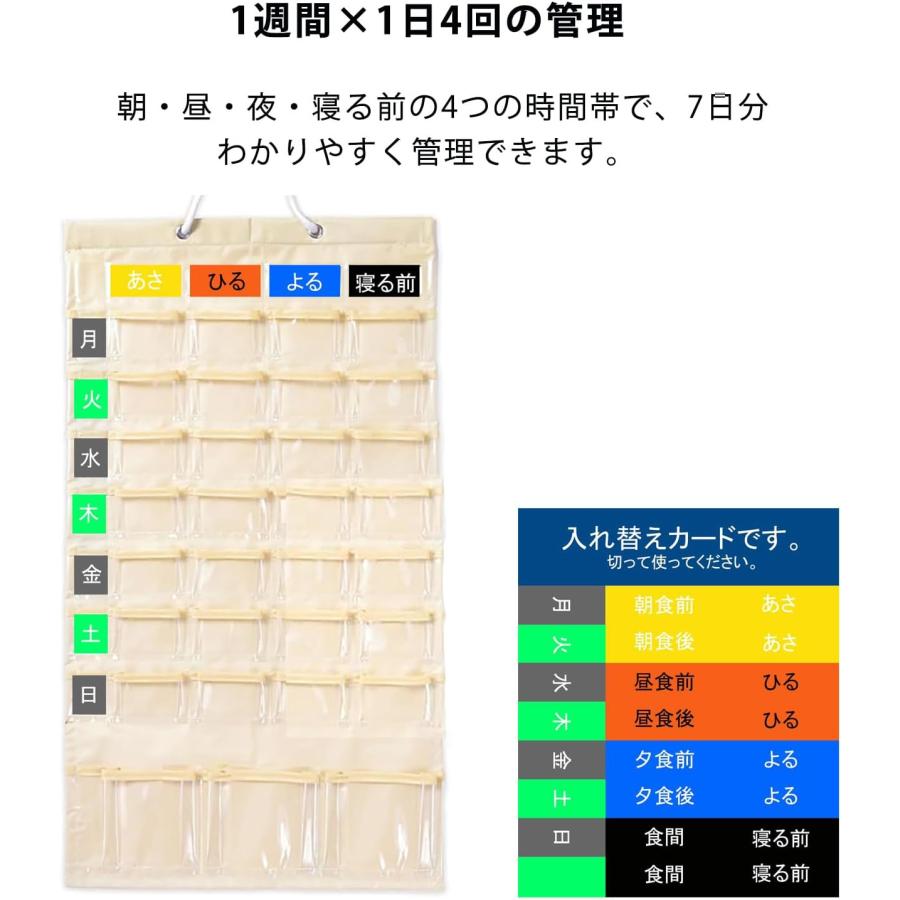 お薬カレンダー 壁掛けタイプ お薬用ポケット マチ付の抗菌ポケット 1