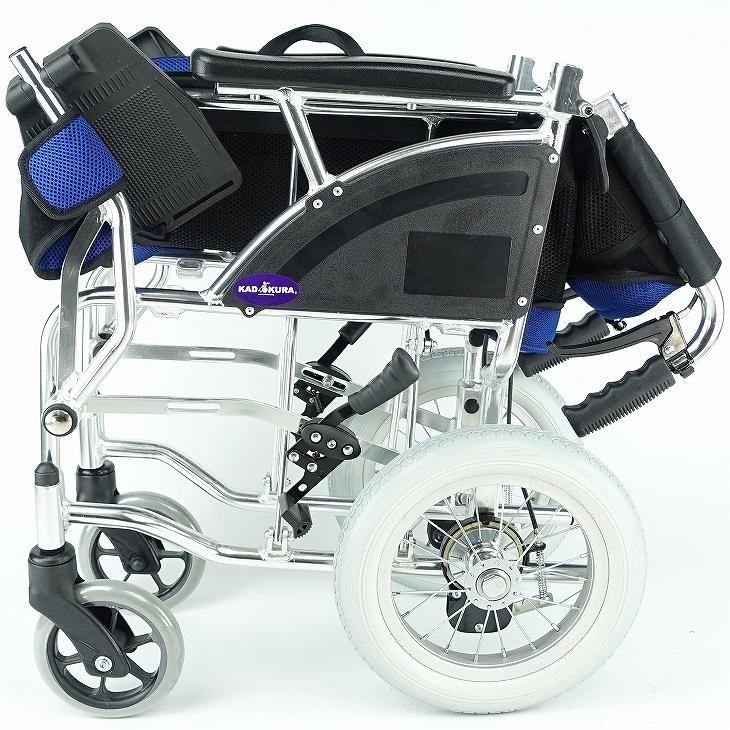 カドクラ 車椅子 車いす 車イス 軽量 コンパクト 介助式 リーフ ブルー