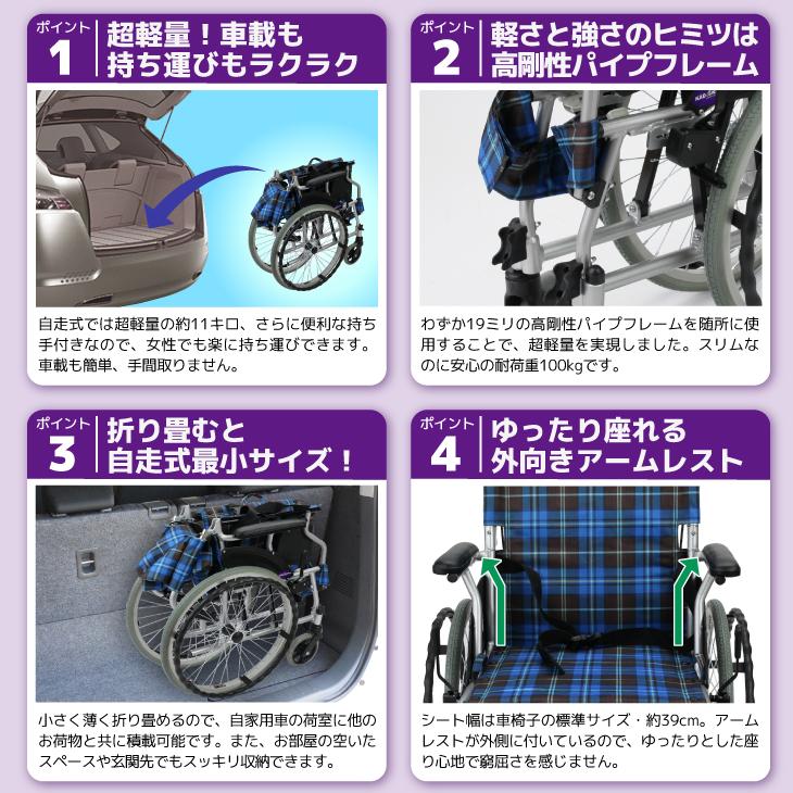 車椅子 車いす 車イス 軽量 コンパクト 自走式 ディオ F602 カドクラ Mサイズ_12
