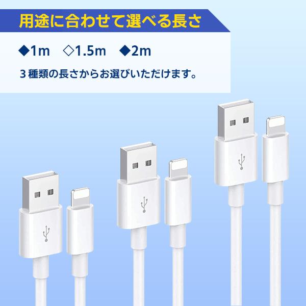 [3]USB iPhone Lightning ケーブル 1本 長さ選べる 1m 1.5m 2m / PD 急速充電 データ通信 データ転送 スマホ 充電 コード ライトニング タイプA｜xenonshop｜05