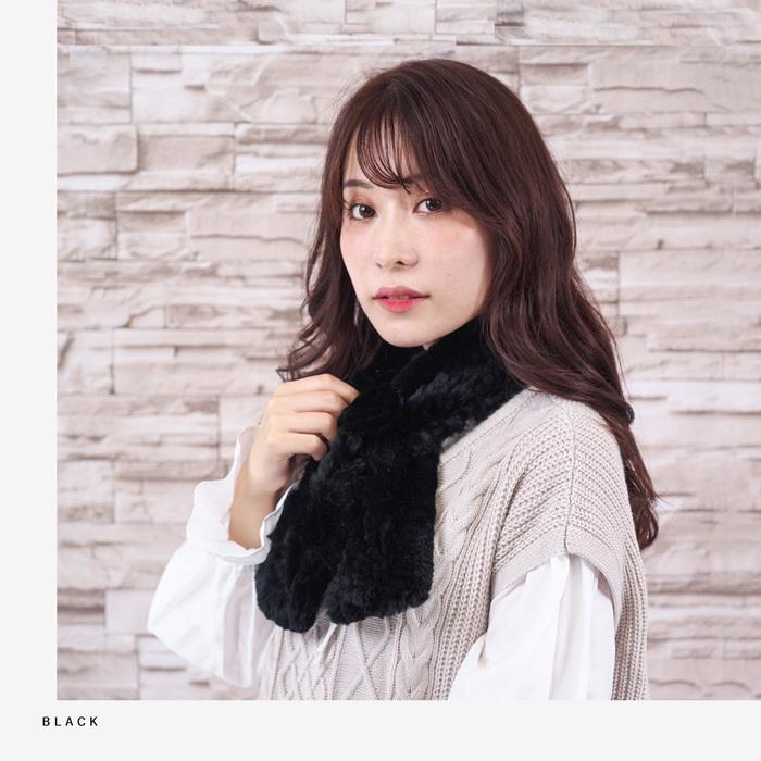 レッキス ラビット 無地 ヤーン マフラー デザイン フラワーモチーフ付