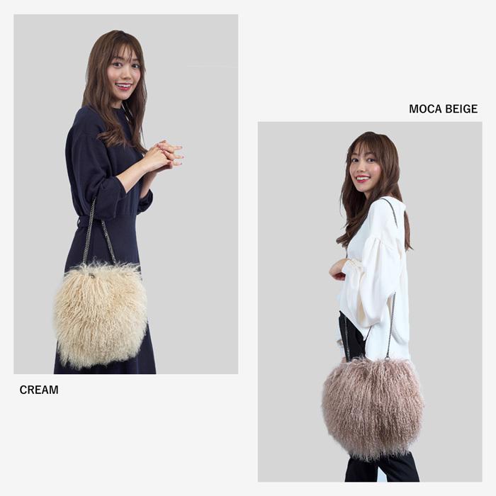 チベットラム リアルファー ショルダー バッグ チェーン ストラップ