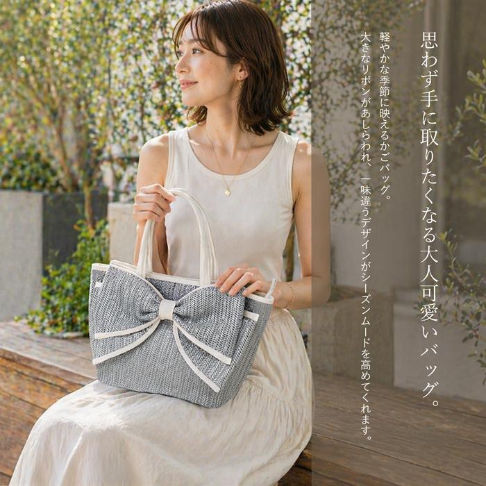人気 籠 カゴ レディース 雑材 リボン ribon トートバッグ