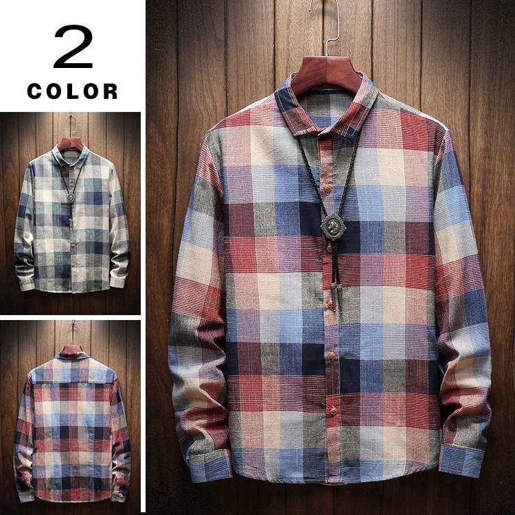 カジュアルシャツ メンズ チェックシャツ 春物 長袖 シャツ スリム 配色 チェック柄 おしゃれ 新作 父の日 Xhk Xhkヤフー店 通販 Yahoo ショッピング