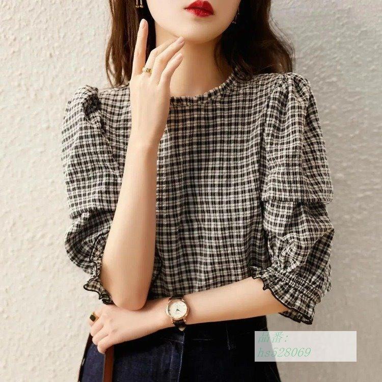 春夏 新しい 韓国風 韓風 ファッション ピッタリ 薄い 黒白 格子縞 シャツ 西洋式 五分袖 シャツ レディース 代 30代 40代 ファッション Hs 奇跡の花 通販 Yahoo ショッピング