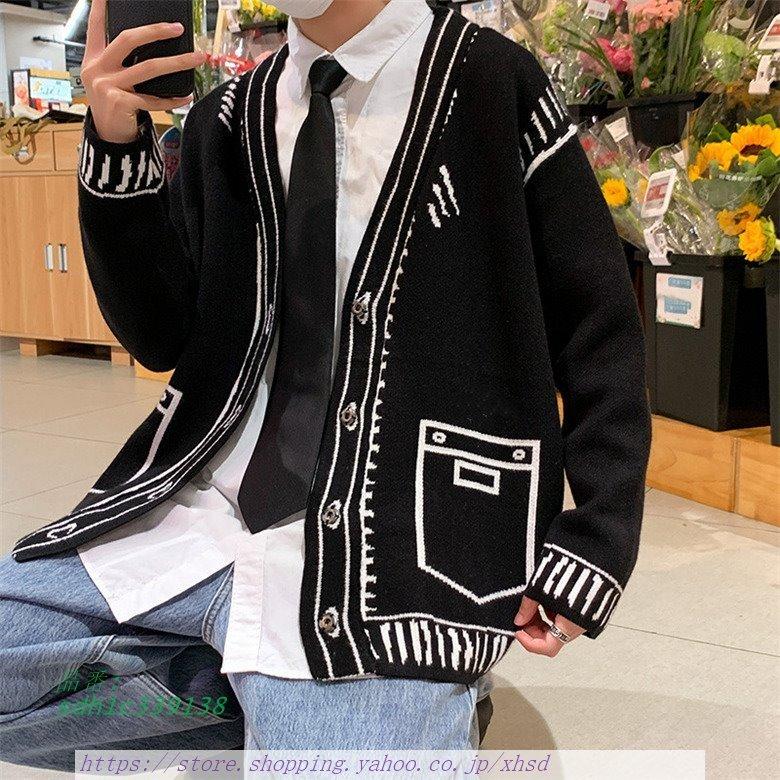 メンズ カーディガン セーター ニット 長袖 アウター 男子トップス 上着 カジュアル 外套 黒 ボタン留め21秋冬 Sdh1c 奇跡の花 通販 Yahoo ショッピング