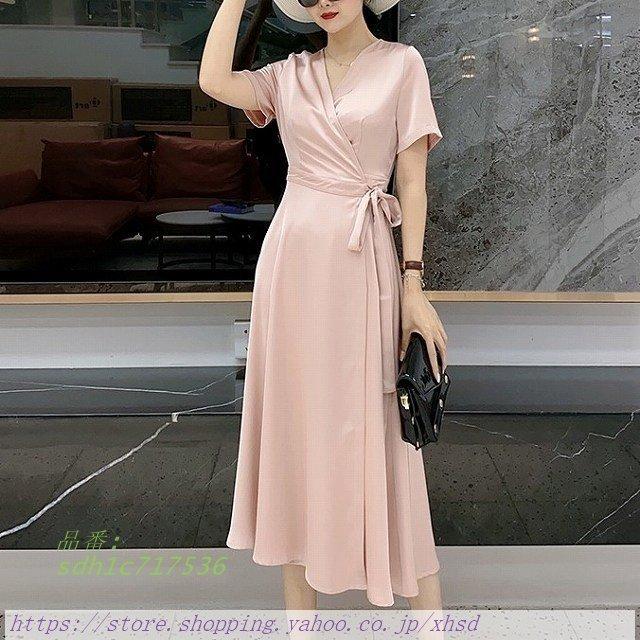 宅送 春夏 Vネック ミディアム 膝丈 ひざ丈 ミモレ丈 韓国ワンピース リゾートワンピース Aライン ひざ丈 Aライン Aライン Vネック ウエストマーク 演奏会 レッド ウエストマーク Aライン 半袖 ミモレ丈 ワンピース チュニック Pelak18 Ir