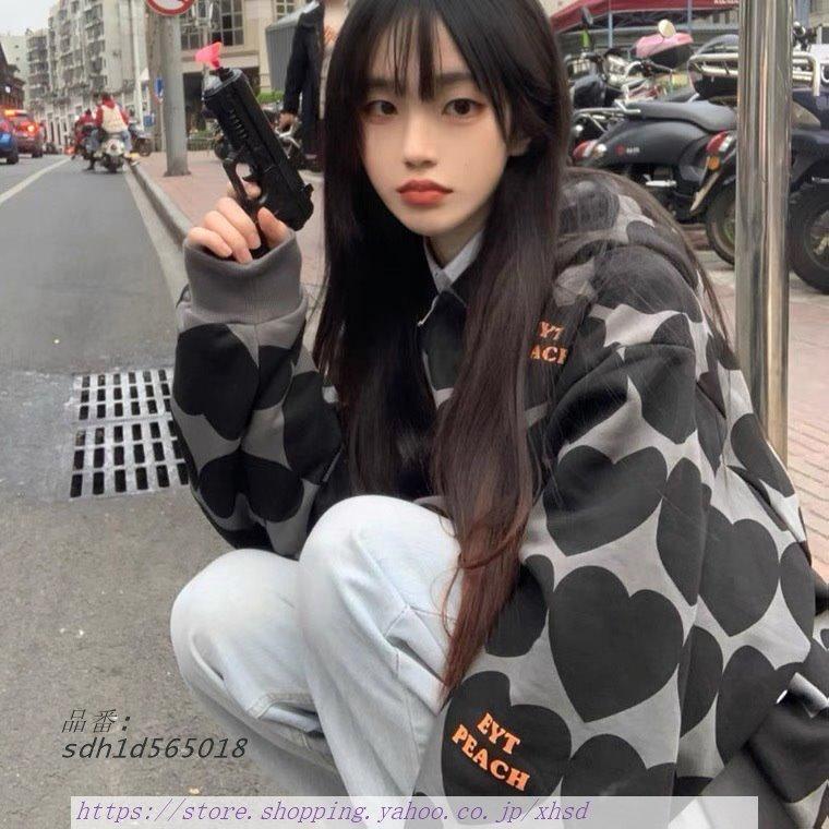 秋服 冬服 ブラック 総柄 ハート オーバーサイズ 地雷系 韓国 Sdh1d 奇跡の花 通販 Yahoo ショッピング