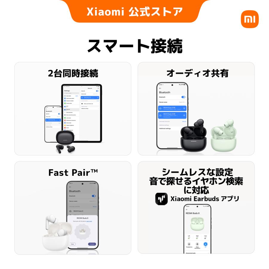 【500円OFFクーポン 9/10 18:00~9/14 0:00】REDMI Buds 8 ワイヤレスイヤホン Bluetooth5.4 Hi-Res Audio LHDC AI通話ノイズリダクション 最大50dBANC | Xiaomi | 11